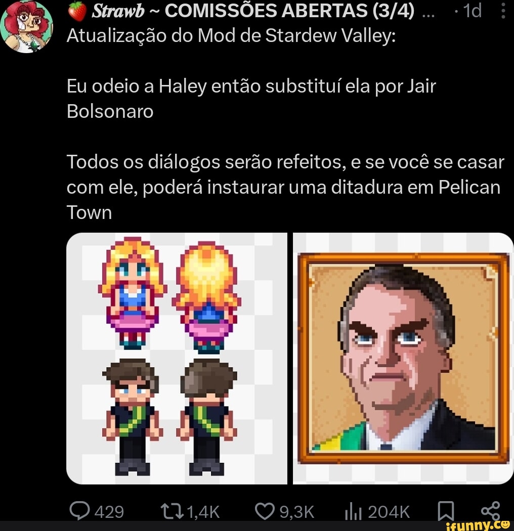 Strawb - COMISSÕES ABERTAS Atualização do Mod de Stardew Valley: Eu odeio a  Haley então substituí ela