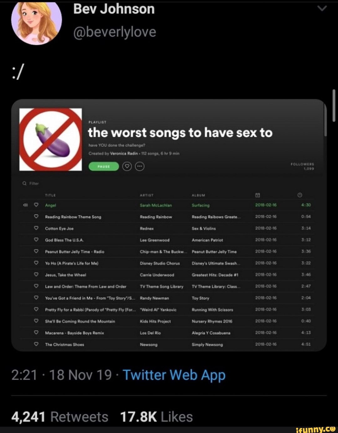 beverlylove the worst songs to have sex to - iFunny Brazil