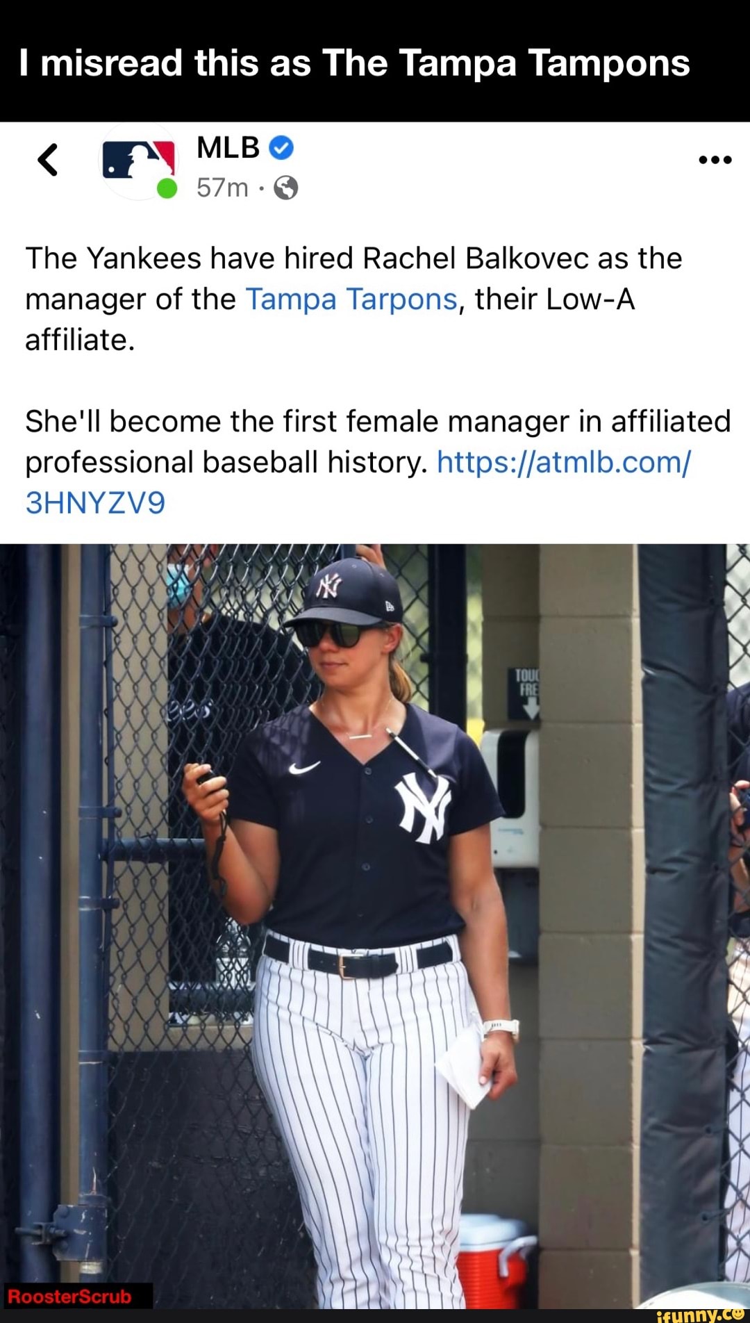 Misread this as The Tampa Tampons MLB affiliate. The Yankees have hired  Rachel Balkovec as the