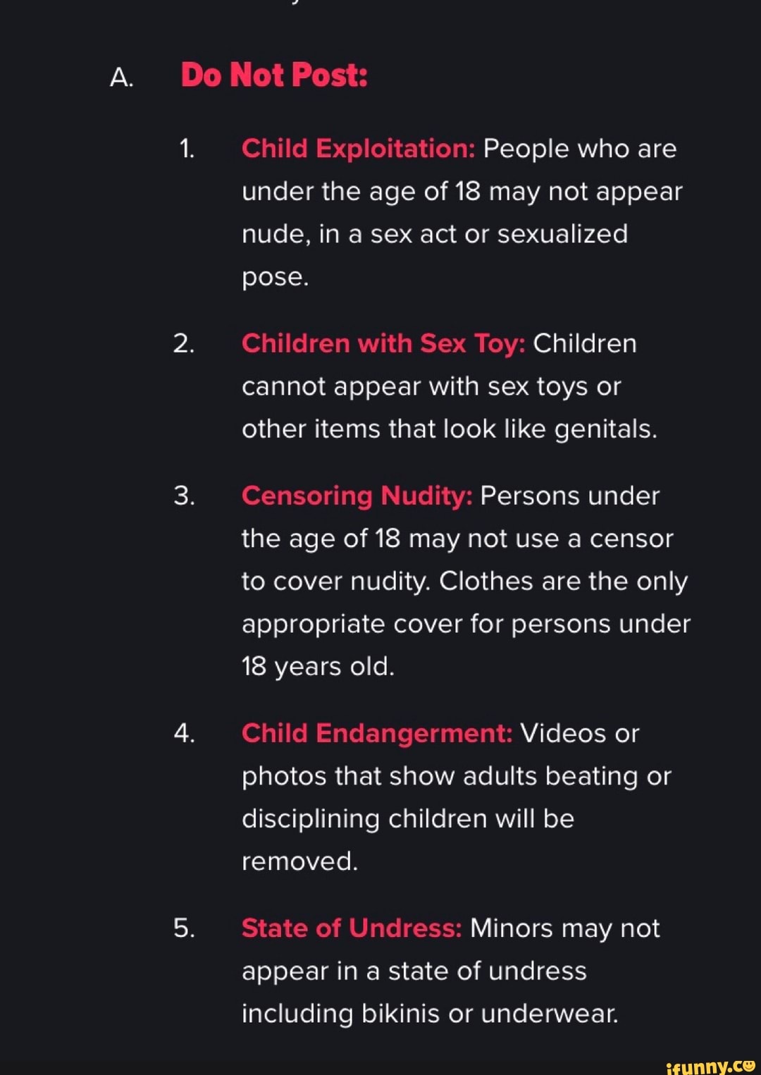 Child Exploitation: People who are under the age of 18 may not appear nude,  in a