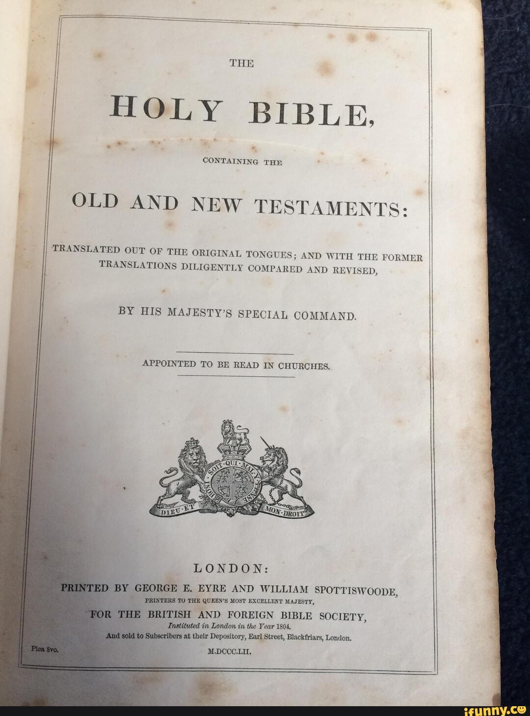 216yo Bible front page - THE HOLY BIBLE, CONTAINING THE I OLD AND NEW ...