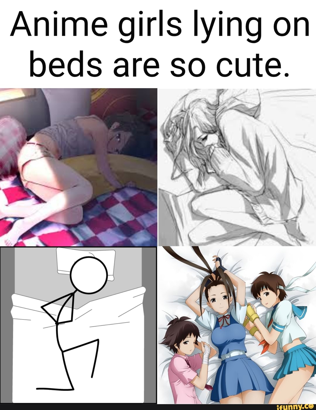 Anime girls lying on , beds are so cute. iFunny Brazil