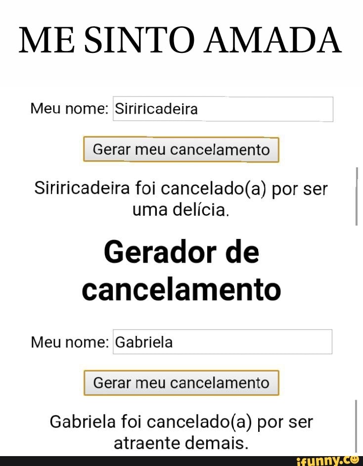 Gerador de cancelamento Meu nome: Jogador de free fire Gerar meu  cancelamento Jogador de free fire foi cancelado(a) por ser corno. - . -  iFunny Brazil