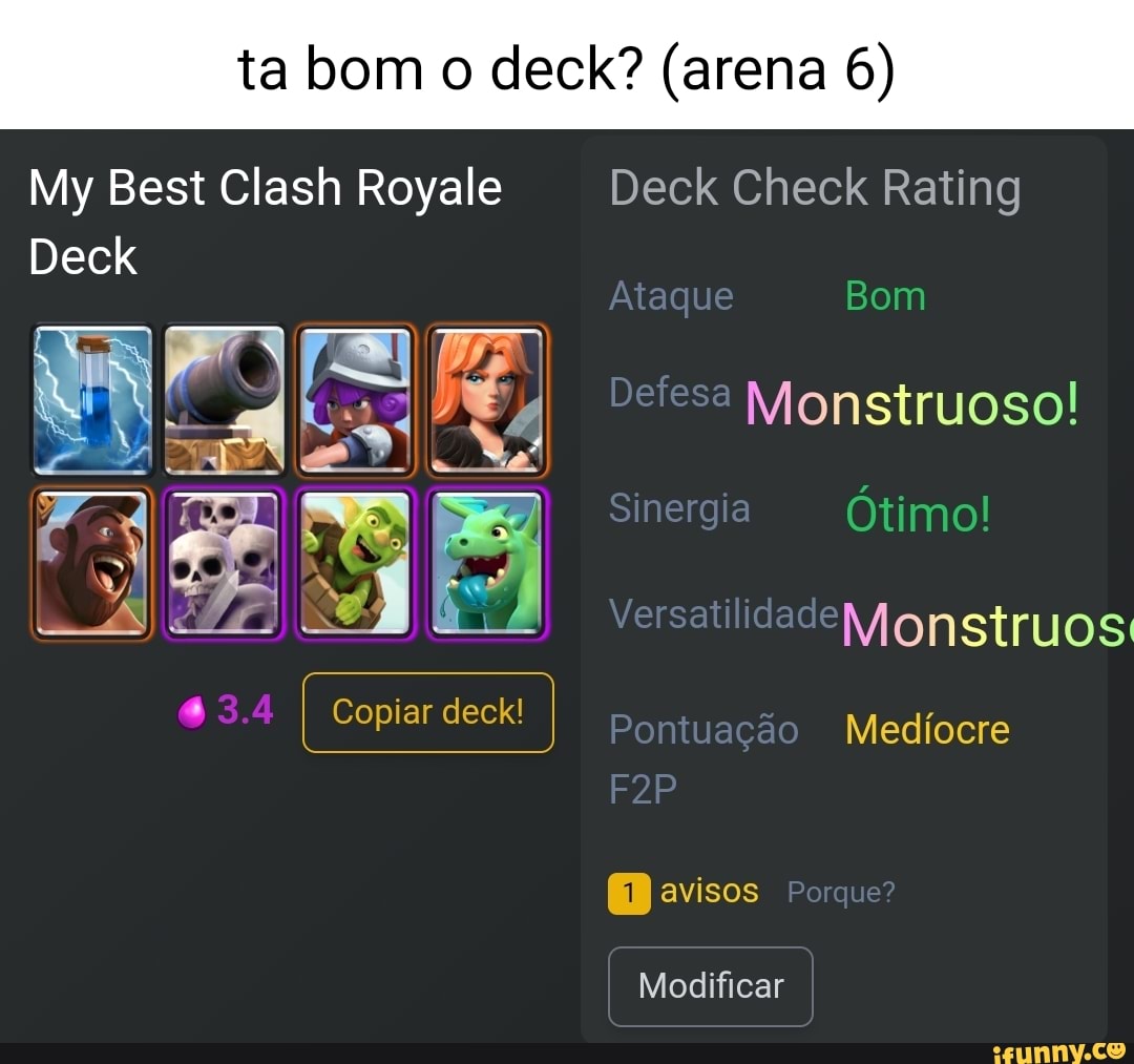 Ta bom o deck? (arena 6) My Best Clash Royale Deck Copiar deck