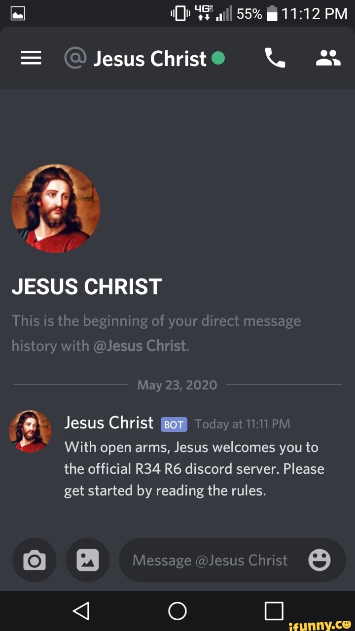 Jesus Christo RR 2% JESUS CHRIST Jesus Christ 657) With open arms, Jesus  welcomes you to the official R34 R6 discord server. Please get started by  reading the rules. Y - iFunny Brazil