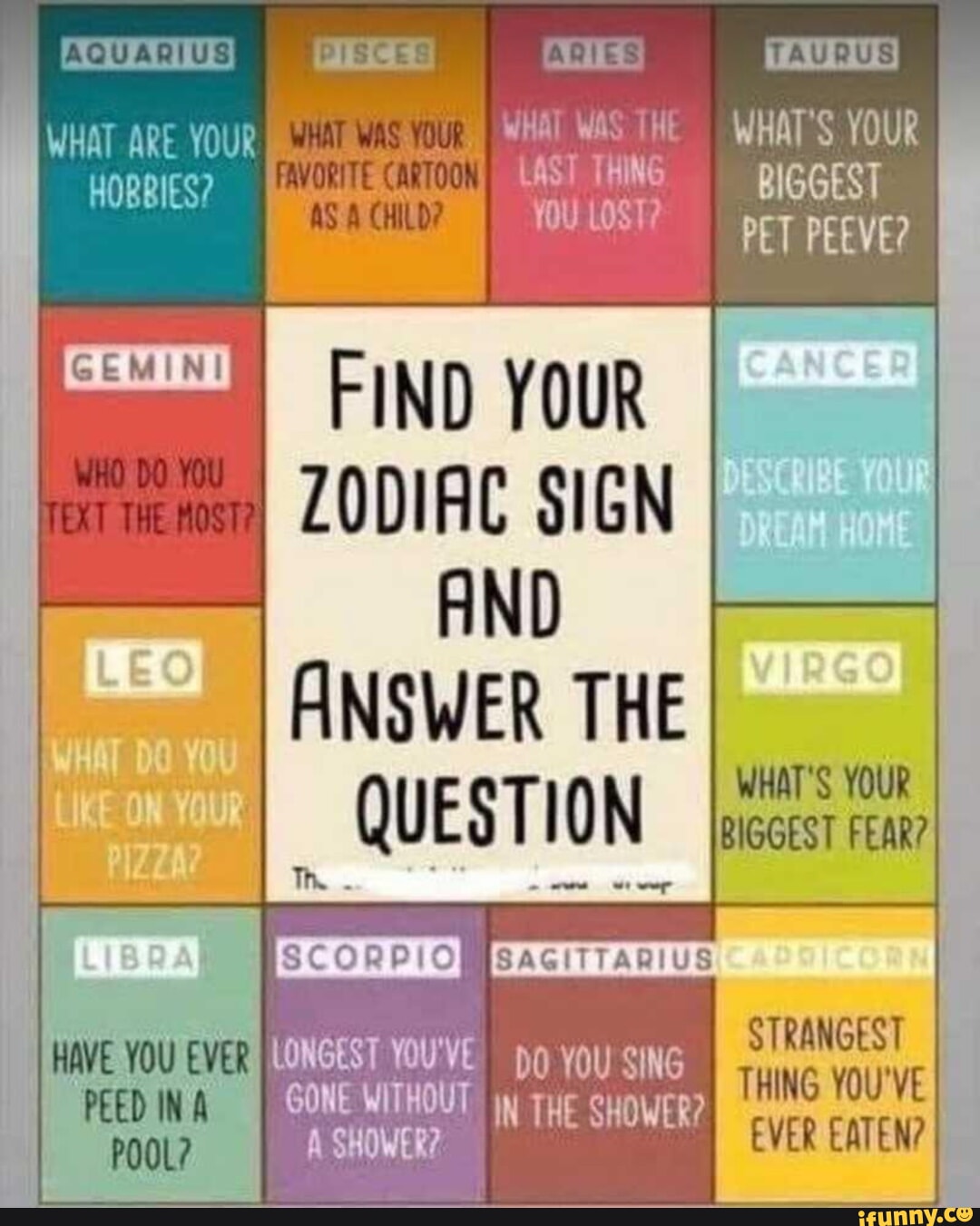 TAURUS) WHAT ARE YOUR WHAT Was WAS YOUR TH_ WHAT'S YOUR HOBBIES? BIGGEST OU LOST? PET PEEVE