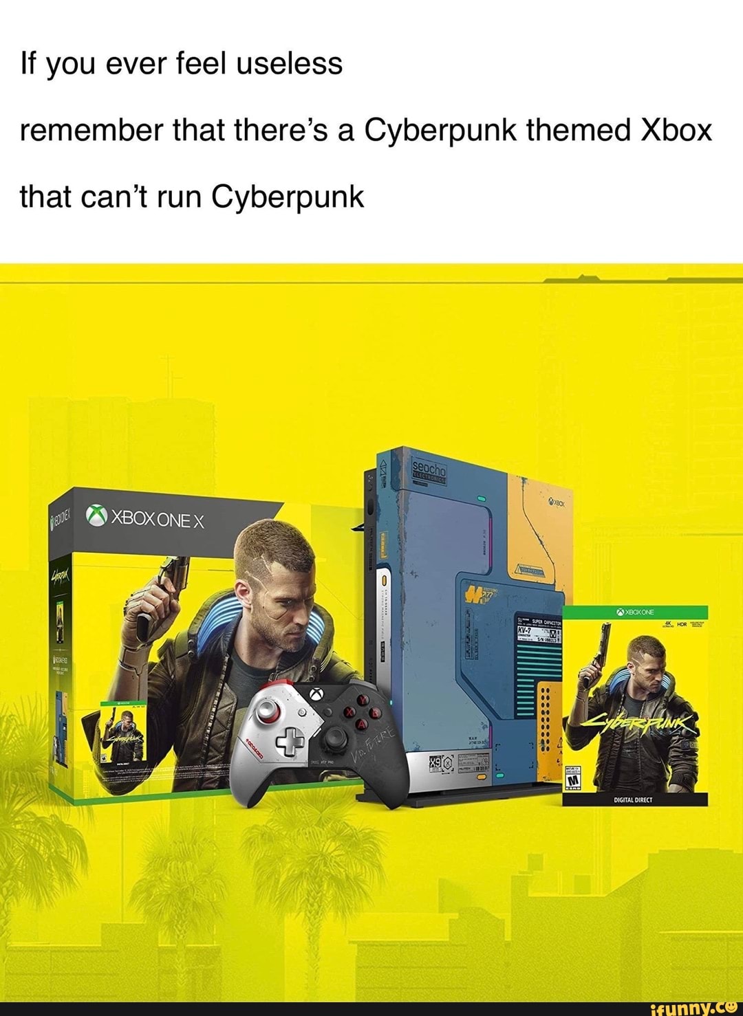 If you ever feel useless remember that there's a Cyberpunk themed Xbox