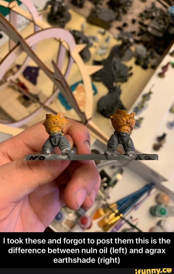 I took these and forgot to post them this is the difference between nuln  oil (left)