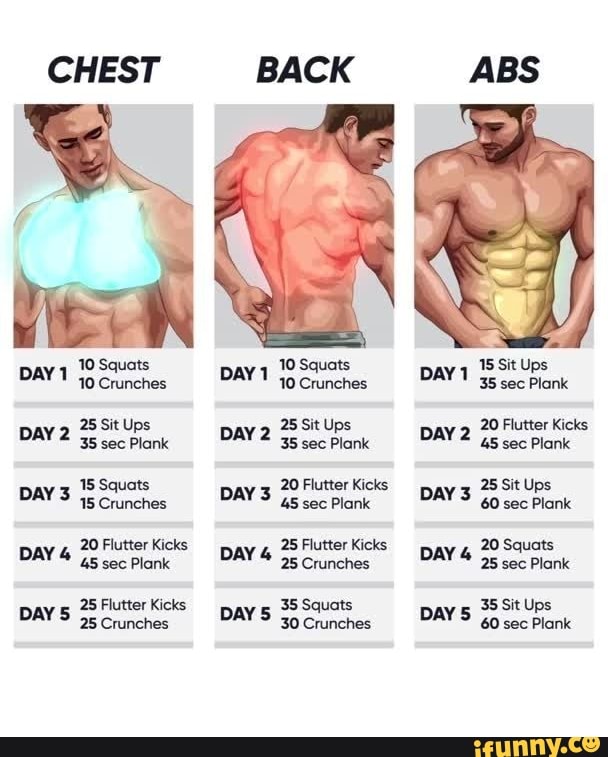 CHEST II 10 Squats DAY Crunches 25 Sit Ups DAY 2 35 sec Plank 15