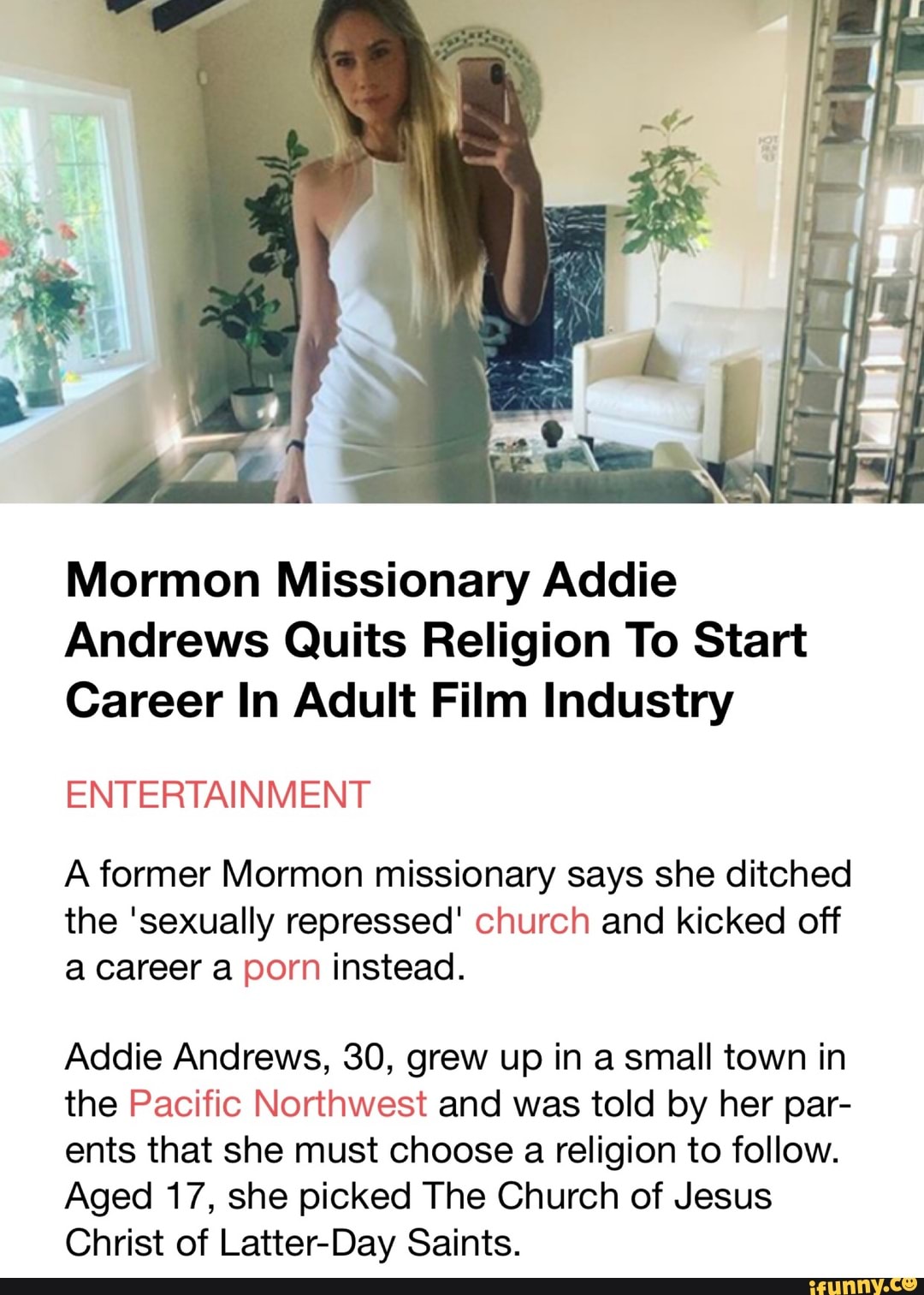 Mormon Missionary Addie Andrews Quits Religion To Start Career In Adult  Film Industry ENTERTAINMENT A former