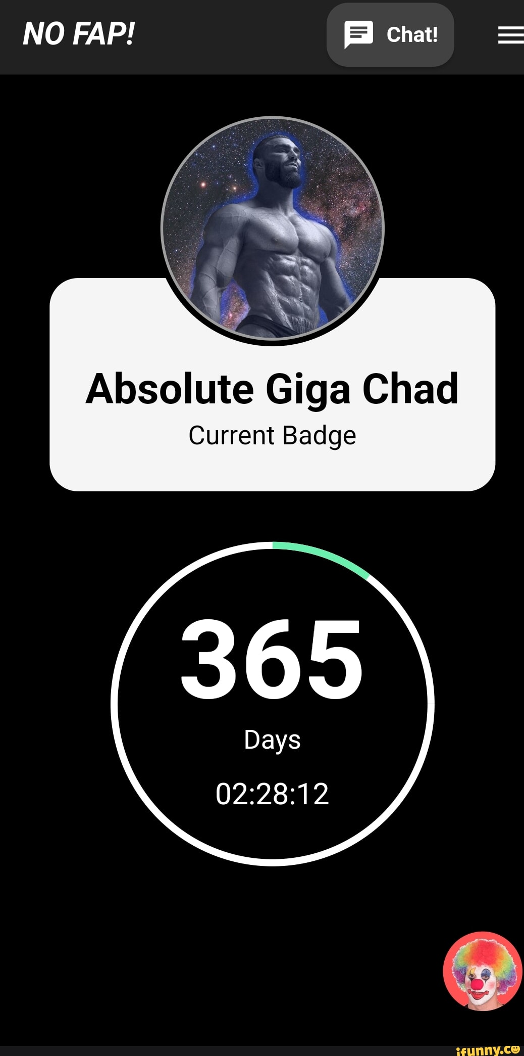 NO FAP! chat! Absolute Giga Chad Current Badge 365 Days - iFunny Brazil