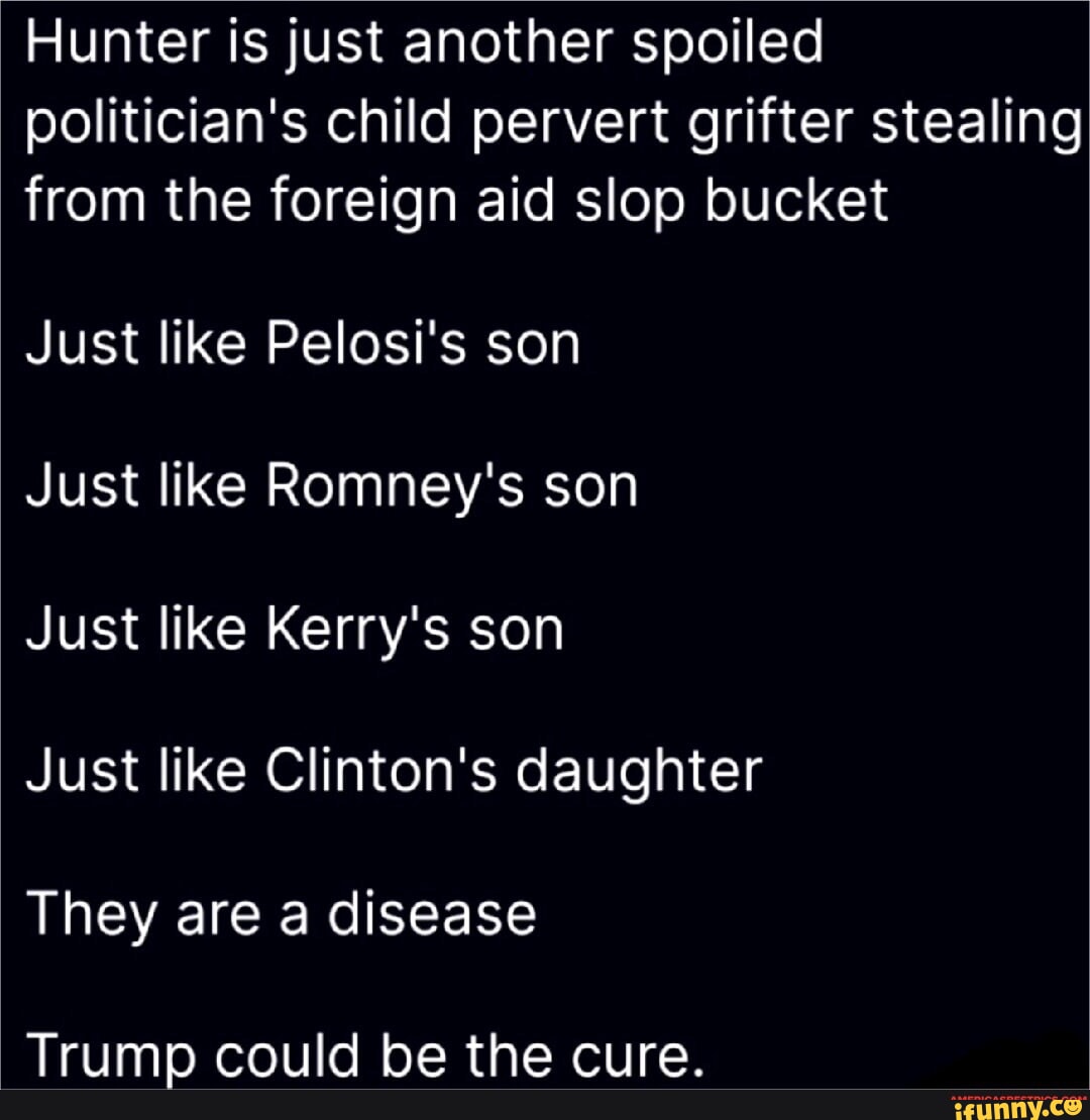 Hunter is just another spoiled politician's child pervert grifter stealing  from the foreign aid slop bucket