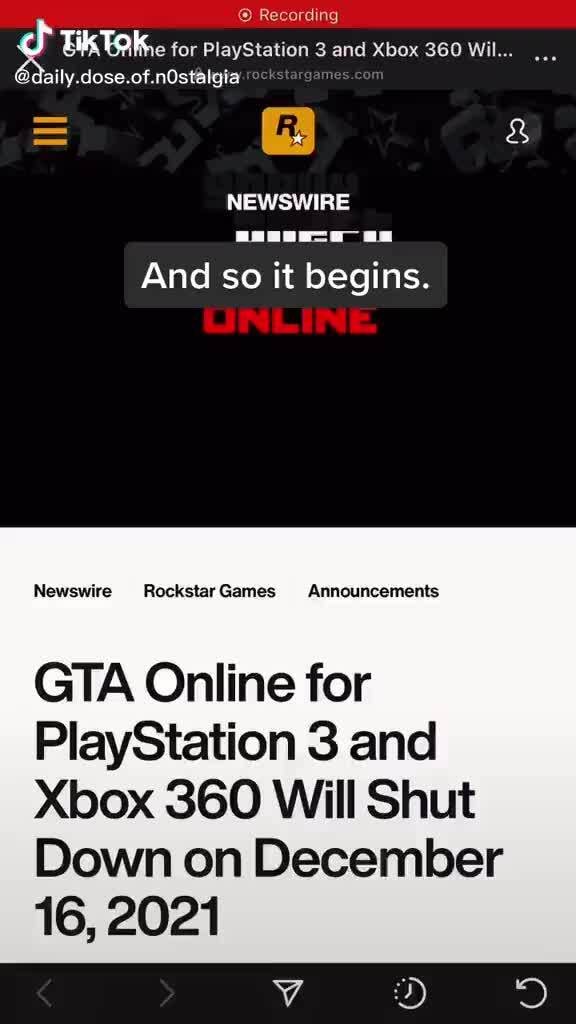 GTA Online for PlayStation 3 and Xbox 360 Will Shut Down on December 16,  2021 - Rockstar Games