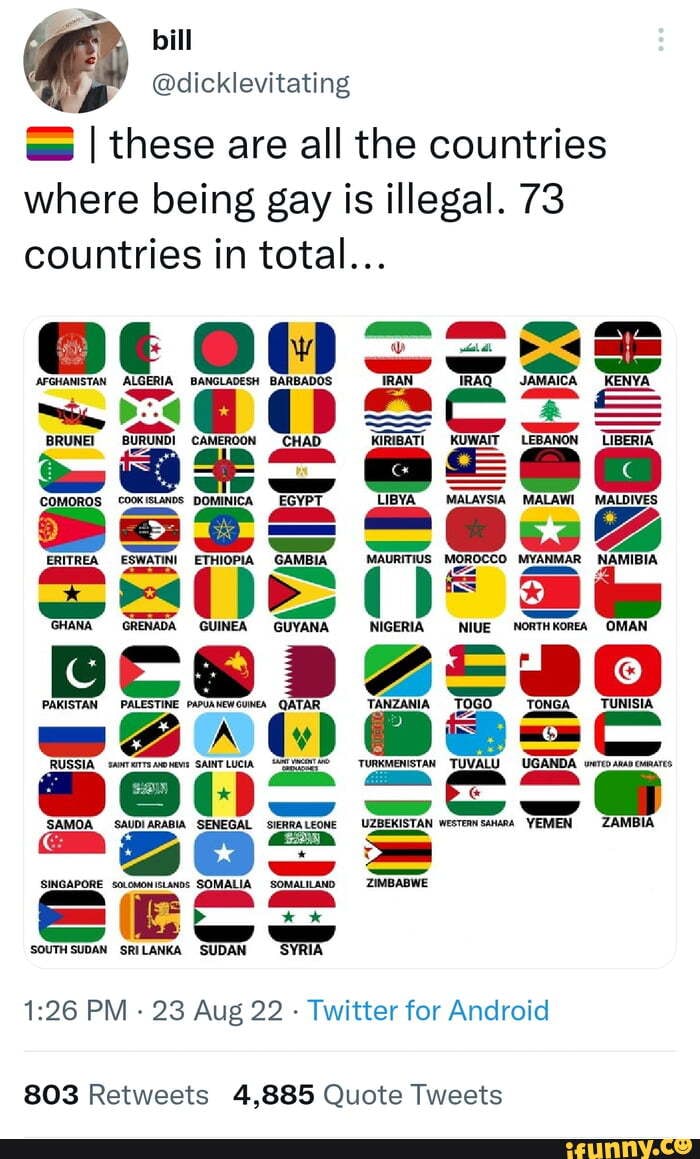 dicklevitating I these are all the countries where being gay is illegal. 73  countries in total...