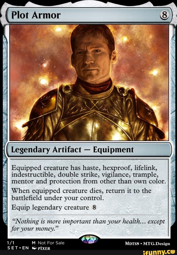 Plot Armor AN I SS Legendary Artifact Equipment Equipped creature has haste, hexproof, lifelink
