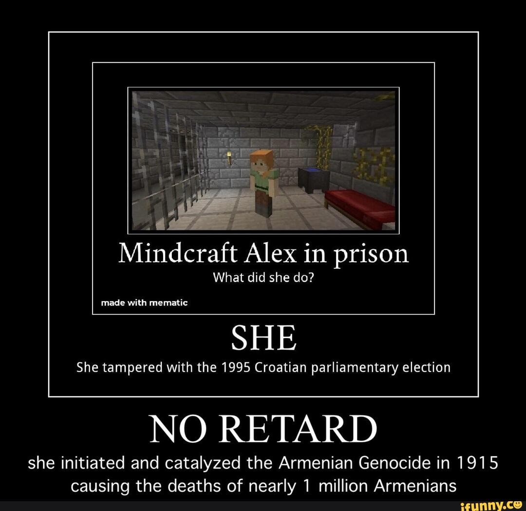 Mindcraft Alex in prison What did she do? SHE She tampered with the ...