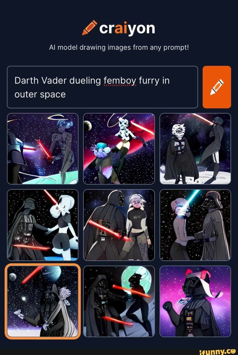 Cr yon Al model drawing images from any prompt! Darth Vader dueling femboy  furry in outer space - iFunny Brazil