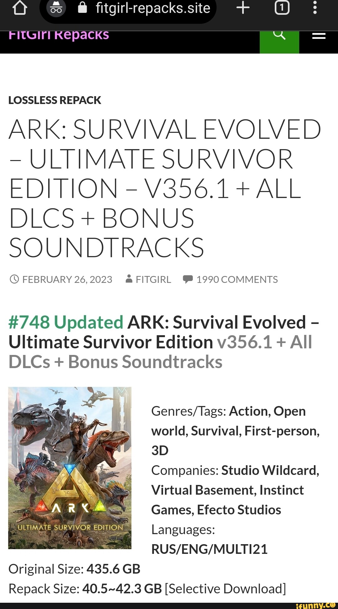 Fitgirl-repacks. site FITGIFI REpacks LOSSLESS REPACK ARK: SURVIVAL EVOLVED  ULTIMATE SURVIVOR EDITION V356.1 +