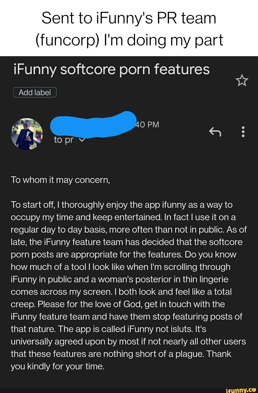 Funny Porn Labels - Sent to iFunny's PR team (funcorp) I'm doing my part Funny softcore porn  features Add