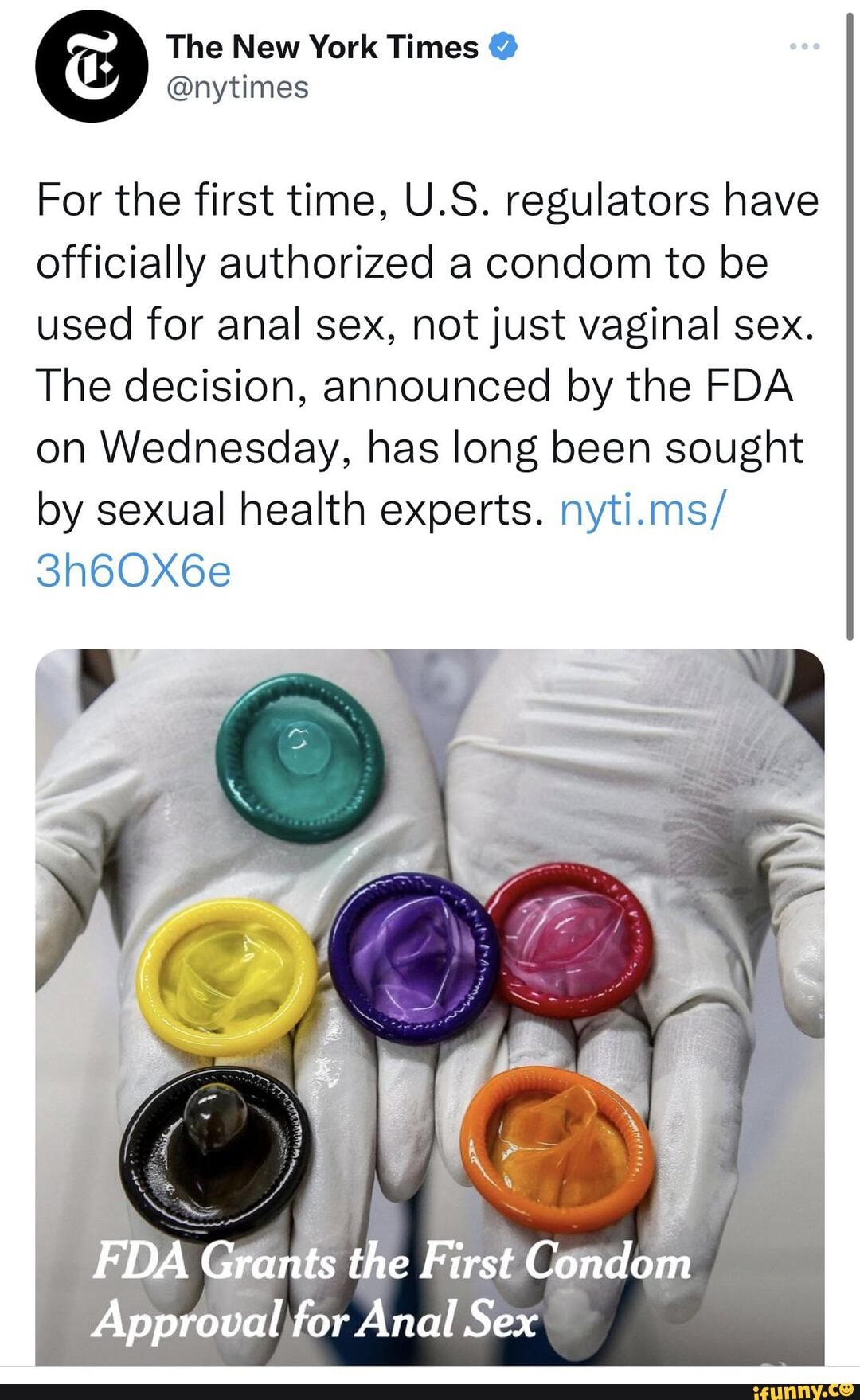 The New York Times For the first time, U.S. regulators have officially  authorized a condom to