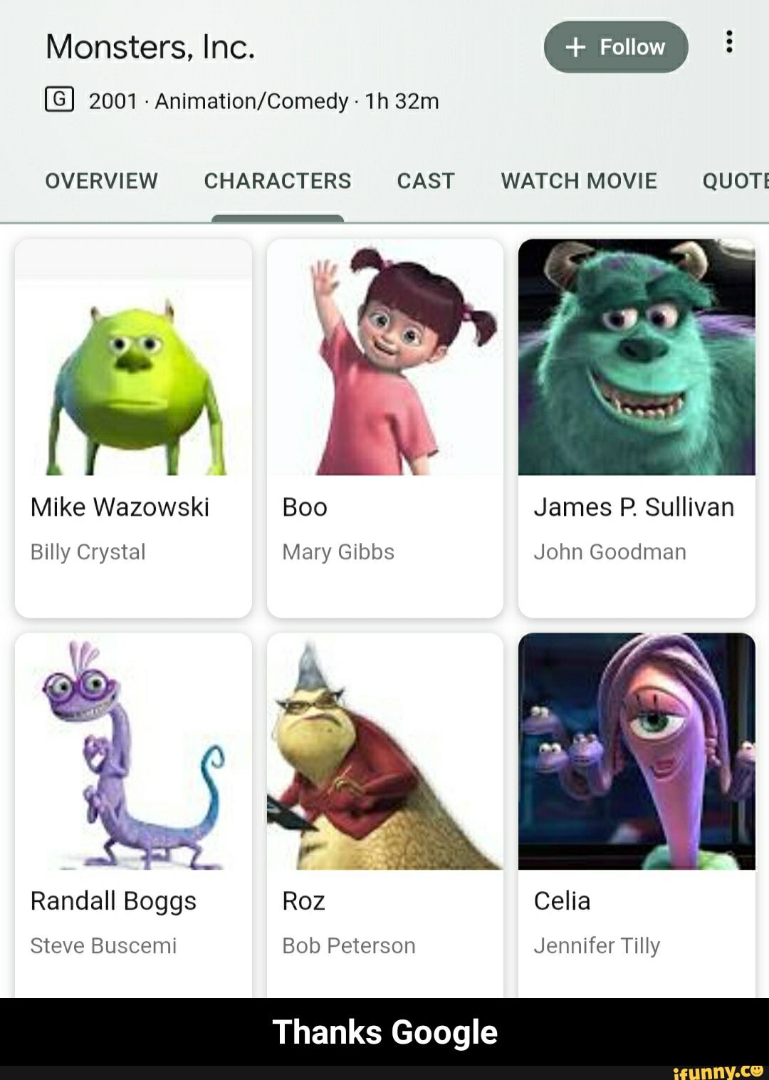 Monsters Inc. 2001 OVERVIEW CHARACTERS CAST WATCH MOVIE QUOTI