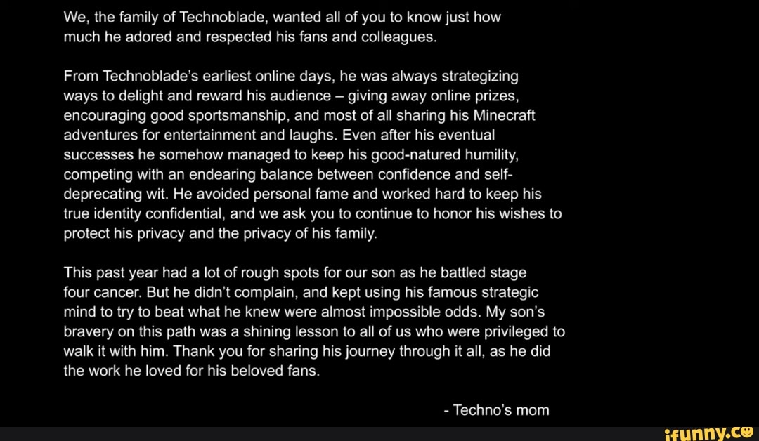 Technoblade's last words show he loves his fans - iFunny Brazil