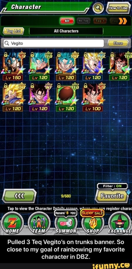 Favorite character in DBZ. Pulled 3 Teq Vegito s on trunks banner