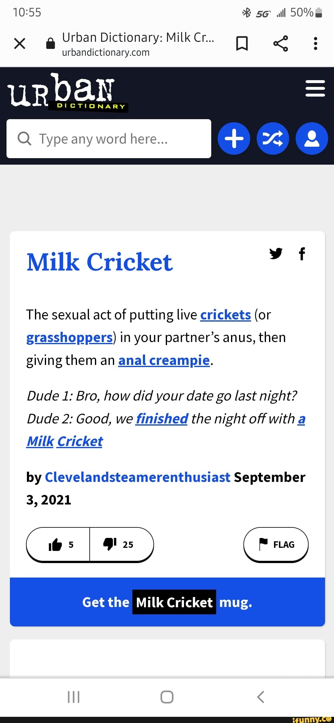 B ull 50% x Urban Dictionary: Milk Cr... DICTIONARY Q Type any word here...  +