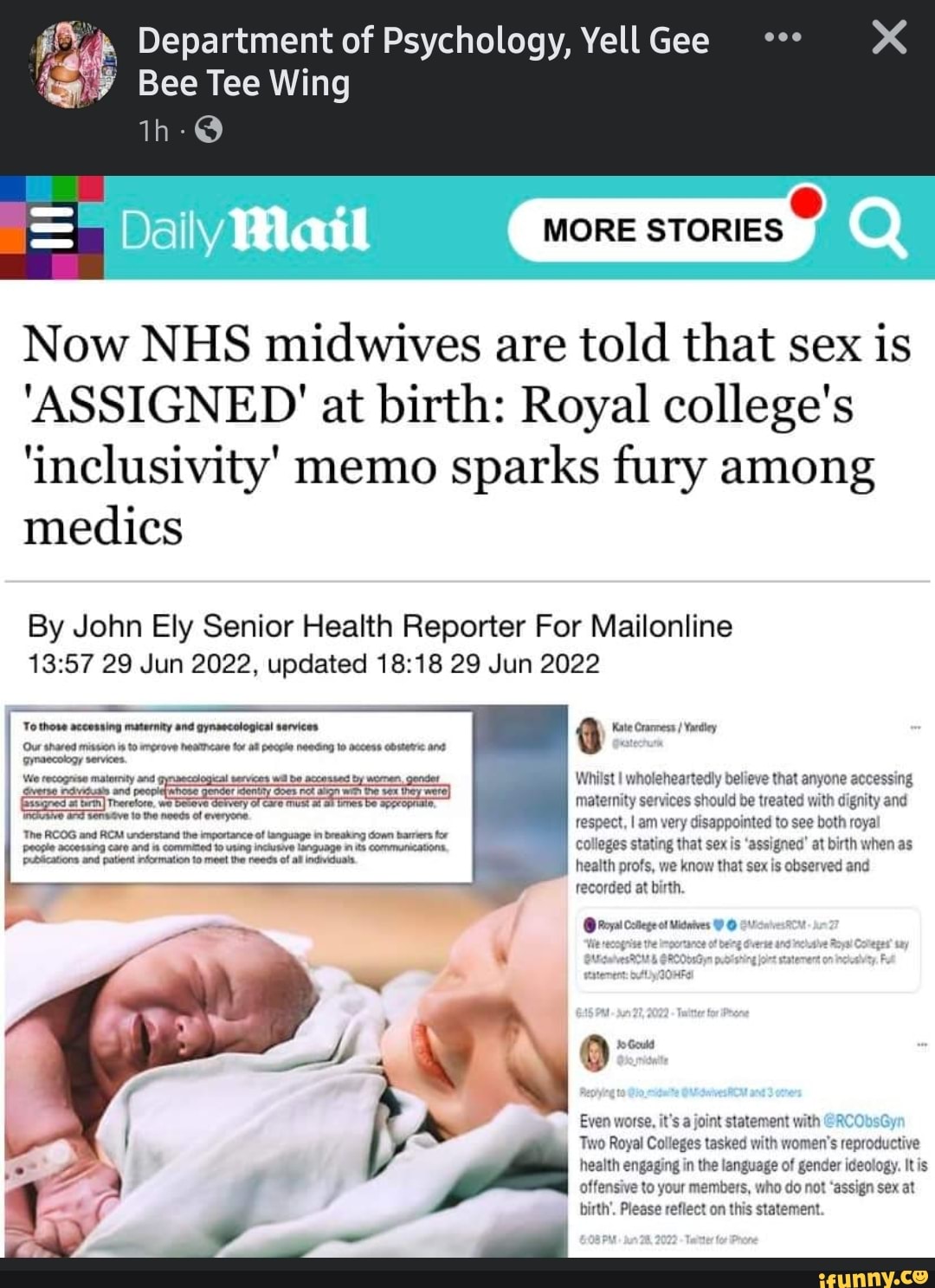 Department of Psychology, Yell Gee Bee Tee Wing Da MORE STORIES Now NHS  midwives are told