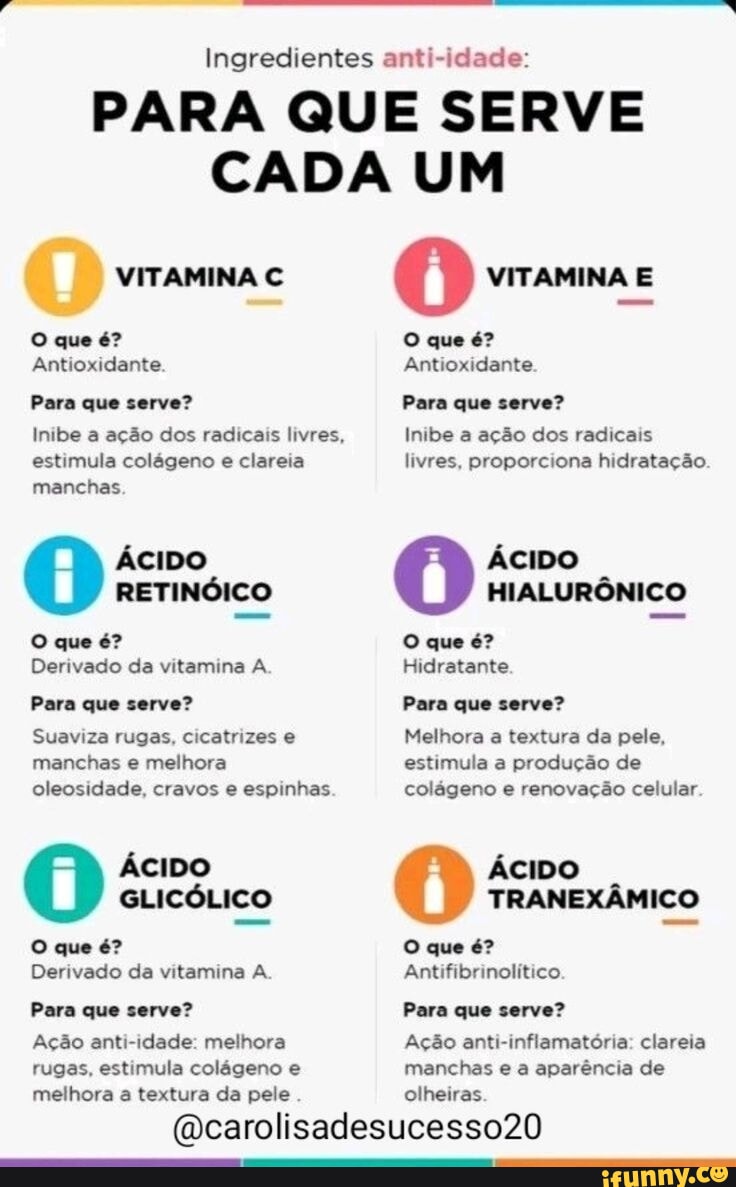 Ingredientes antiidade PARA QUE SERVE CADA UM VITAMINA O que é