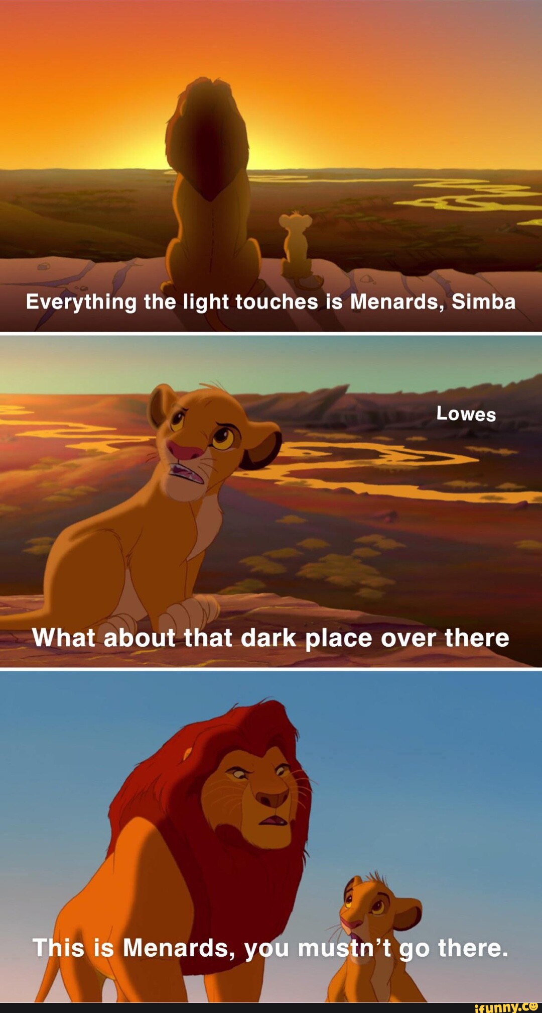 Everything The Light Touches Is Menards, Simba What About That Dark ...