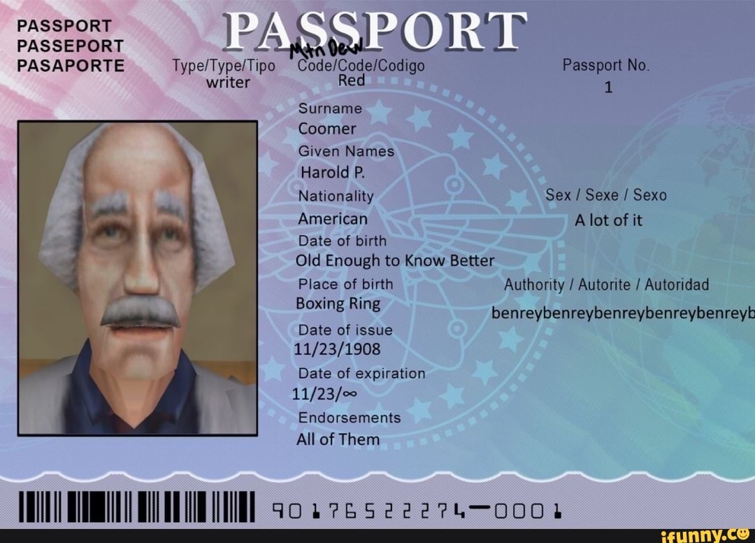 PASSPORT PASSEPORT PASAPORTE writer Code/ Passport No. writer 1 Surname  Coomer Given Names Harold P. Nationality