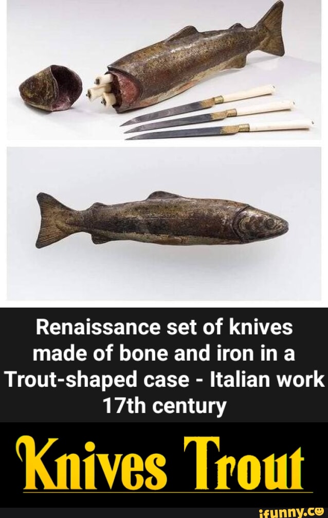 Renaissance set of knives made of bone and iron ina Troutshaped case