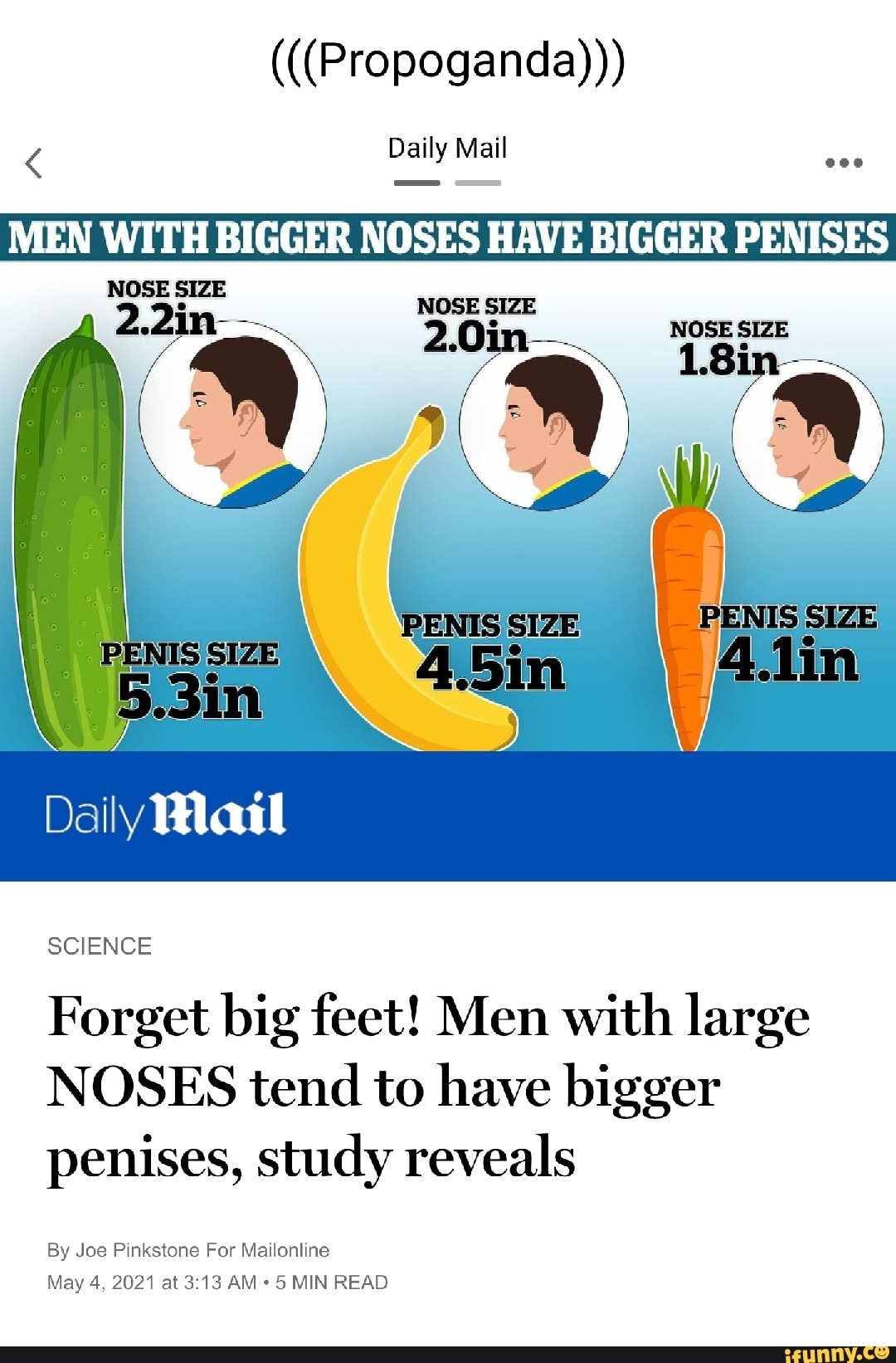 Propoganda))) Daily Mail MEN WITH BIGGER NOSES HAVE BIGGER PENISES NOSE  SIZE Daily Mail SCIENCE