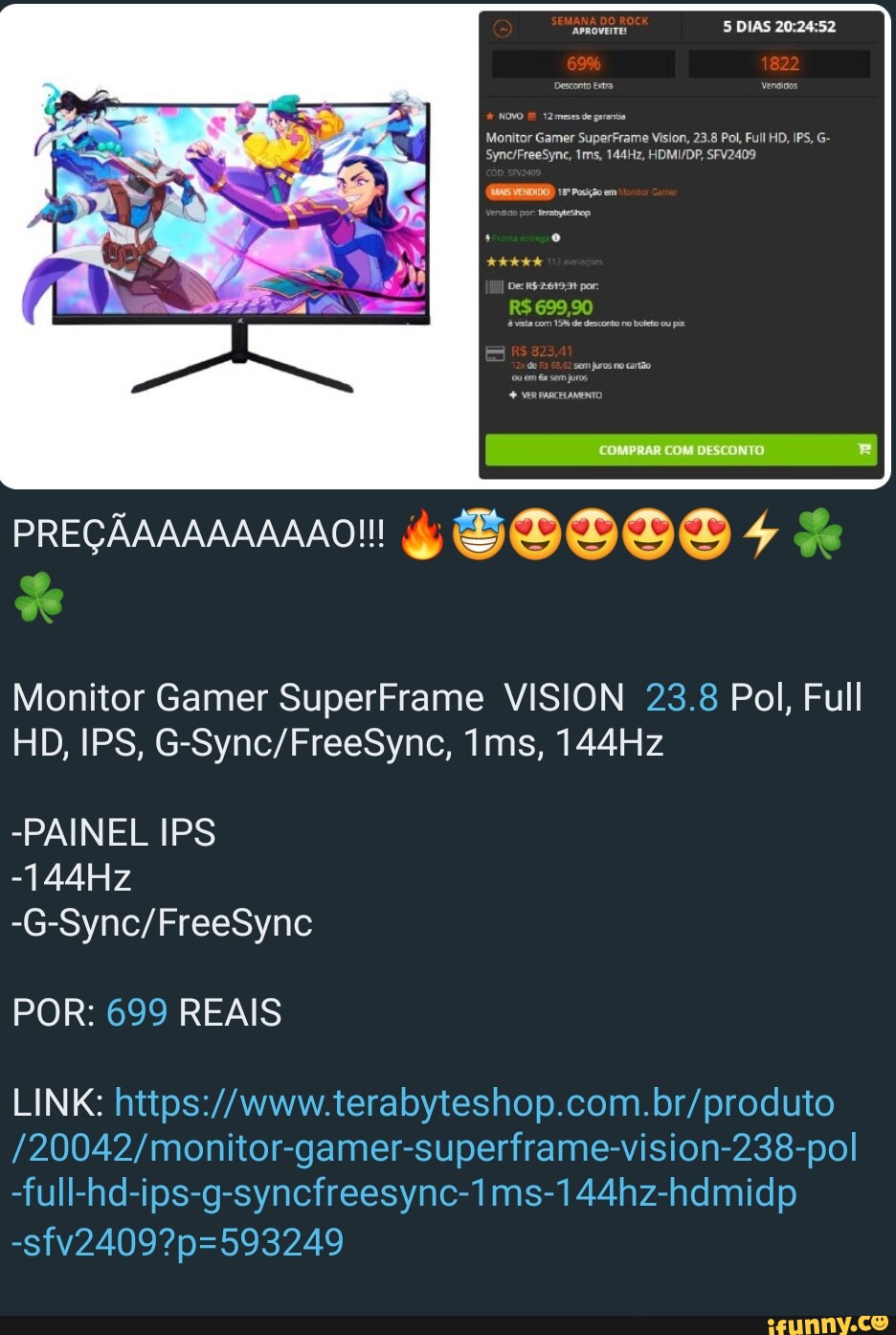 monitor gamer superframe vision 23.8