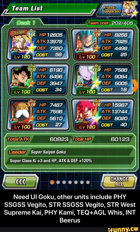 Need UI Goku other units include PHY SSGSS Vegito STR SSGSS