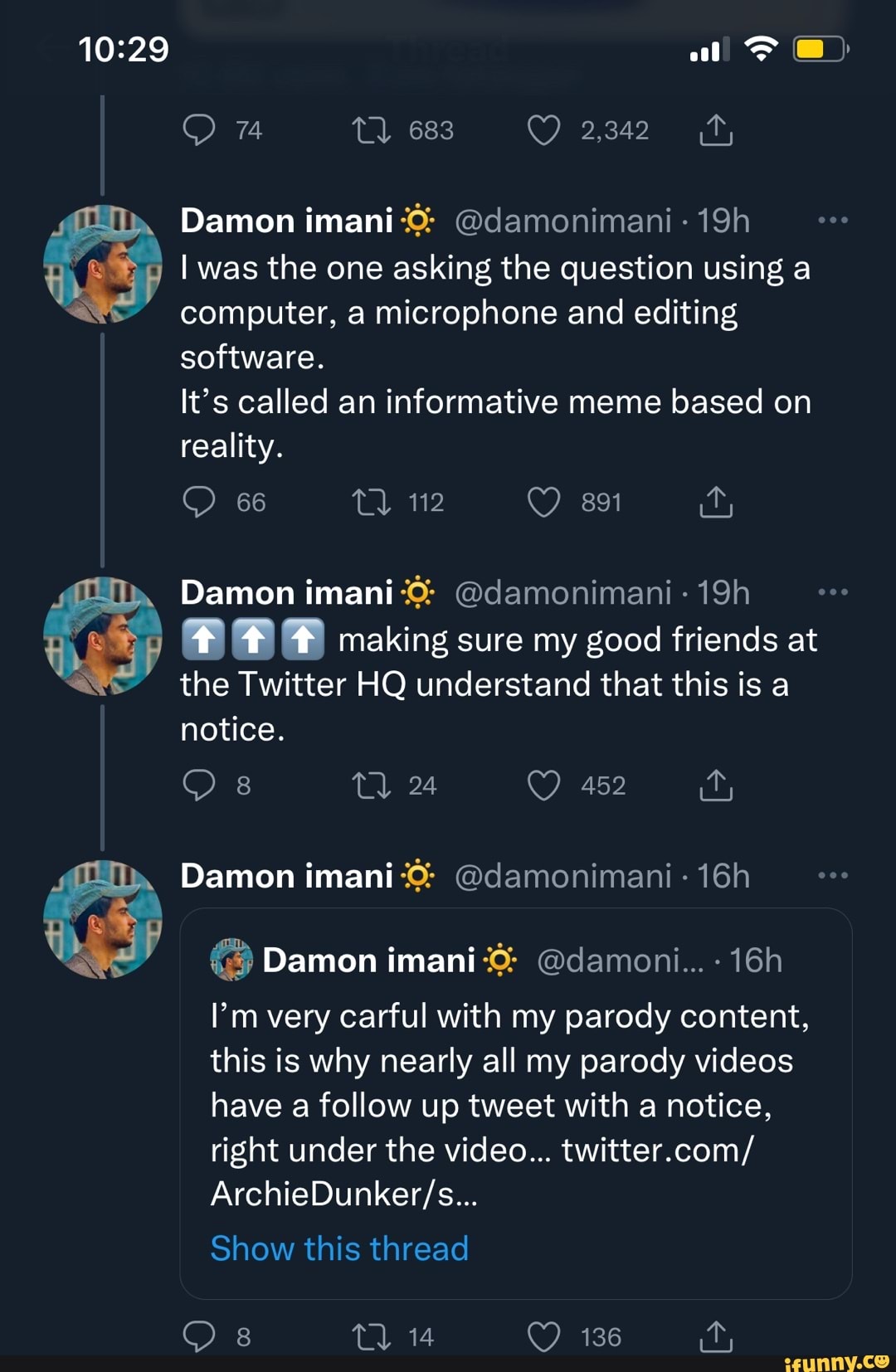 All 74 Tl 683 2,342 Damon imani @damonimani I was the one asking the