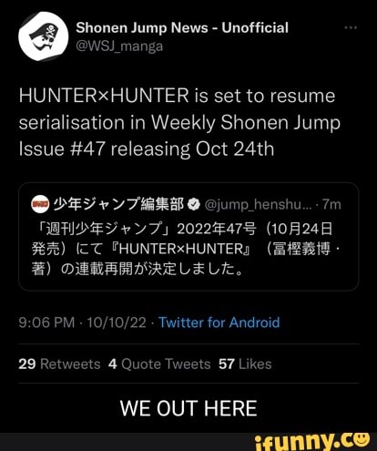 Hunter X Hunter manga returns to Weekly Shonen Jump in October 2022