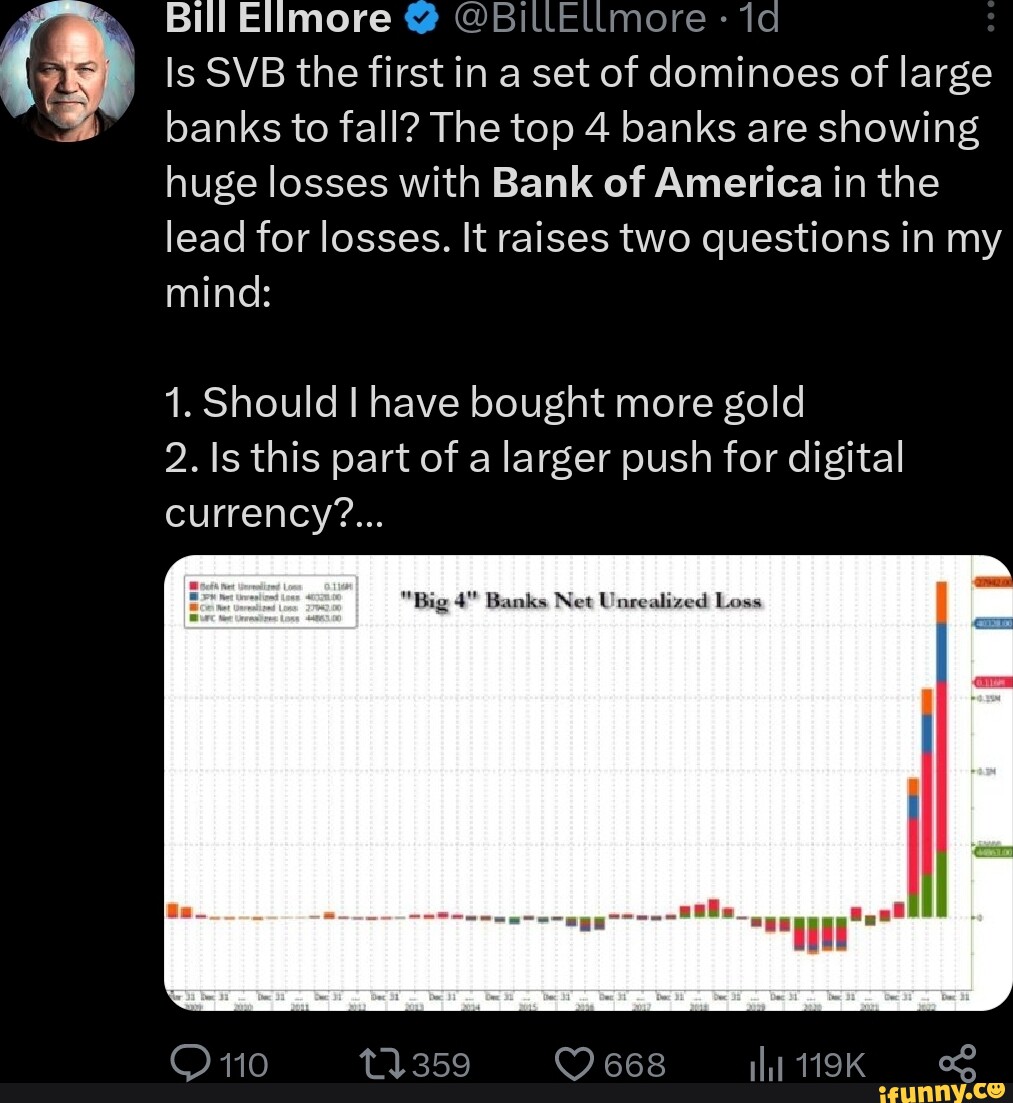 Bill Ellmore @ @BillEltmore id Is SVB the first in a set of dominoes of  large banks