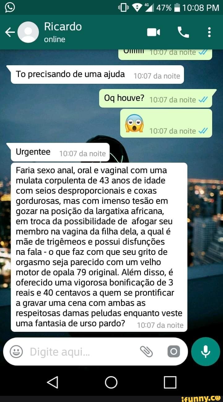 Faria sexo anal, oral e vaginal com uma I mulata corpulenta de 43 anos de  idade