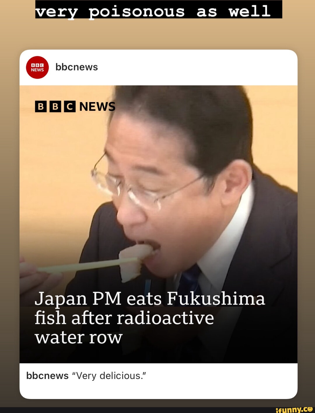 Very Poisonous As Well I Bbcnews News Japan PM Eats Fukushima Fish ...