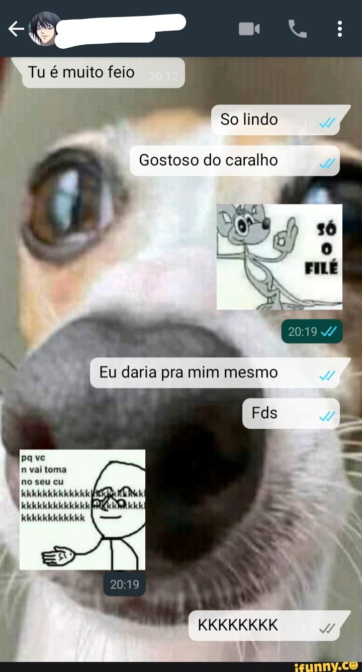 Tu é muito feio So lindo Gostoso do caralho Eu daria pra mim mesmo Fds  KKKKKKKK pa ve no seu cu - iFunny Brazil