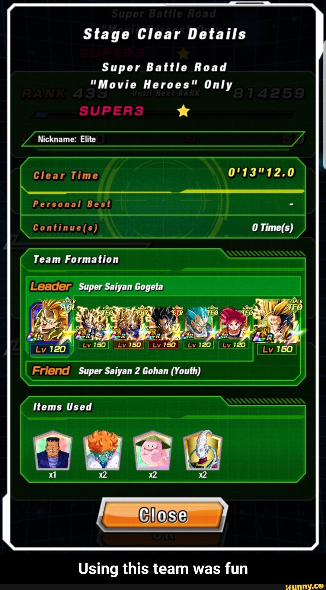 Stage Clear Details Super Battle Road