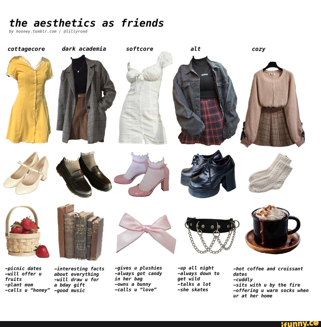 The aesthetics as friends by booney.tusbir.coa / @lillyrond cottagecore dark  academia softcore -picnic dates -interesting