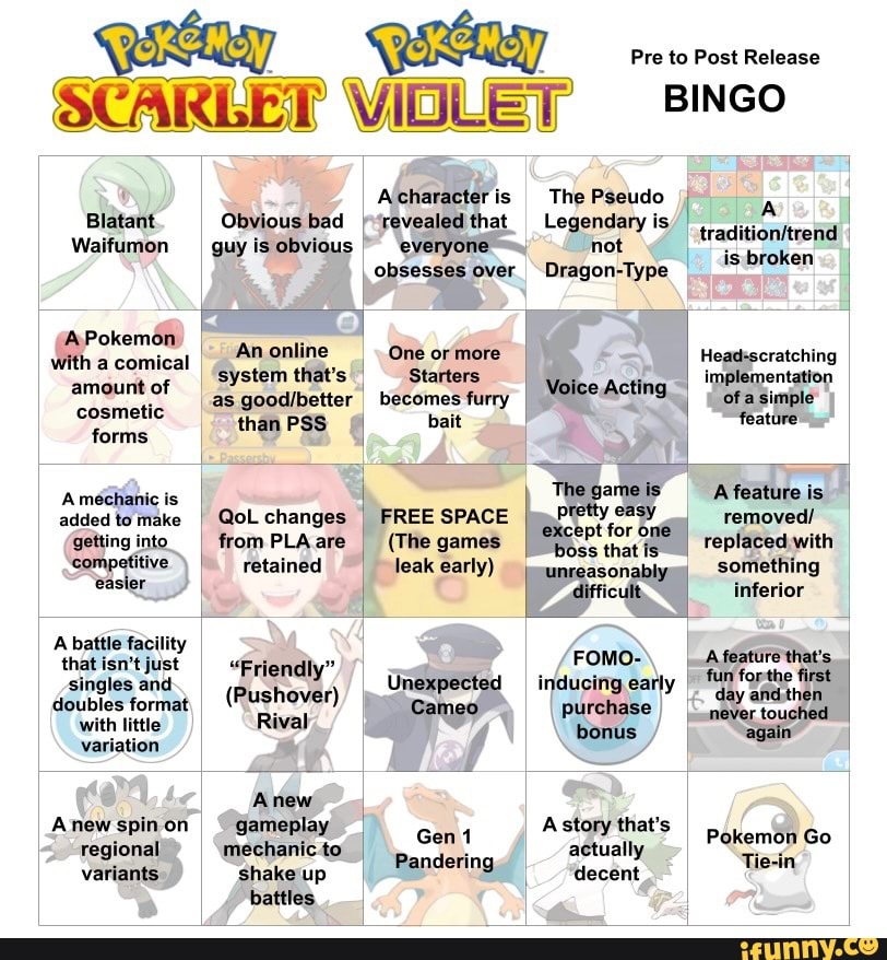 Pokémon Violet Bingo Card