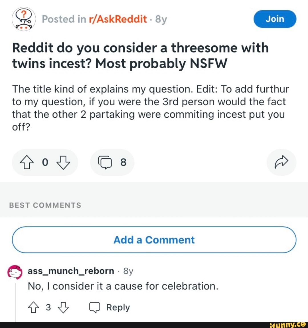 Posted in - Reddit do you consider a threesome with twins incest? Most  probably NSFW The title