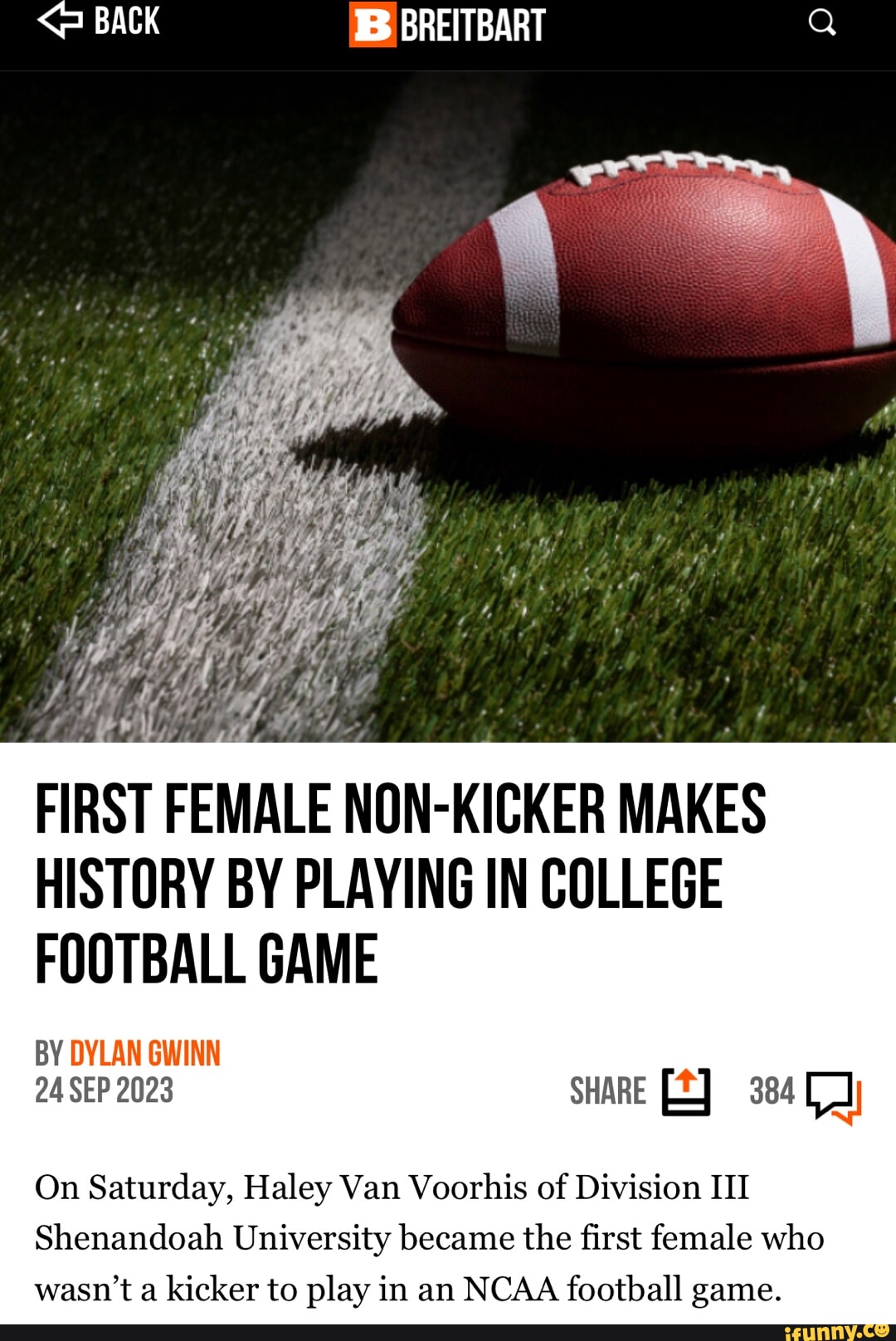 Haley Van Voorhis appears to become the first female non-kicker to