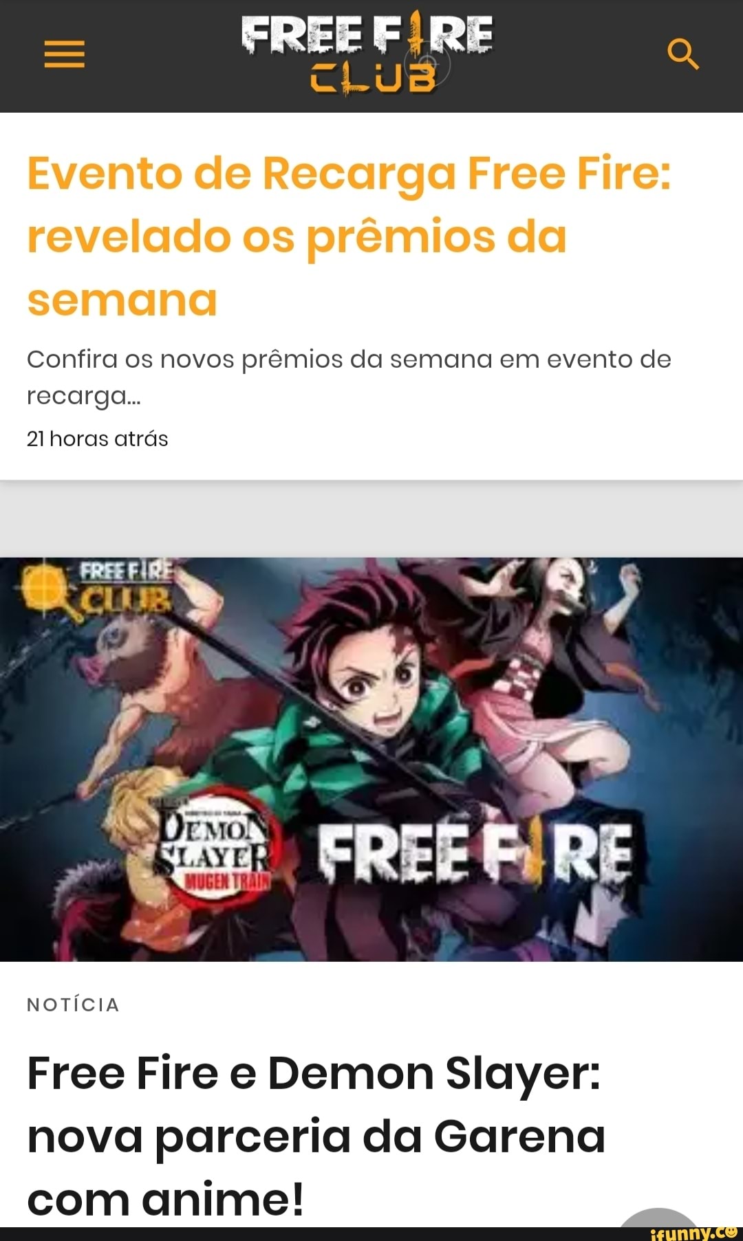 Free Fire e Demon Slayer: nova parceria da Garena com anime - Free Fire Club  - iFunny Brazil