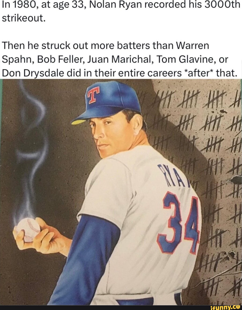 In 1980, at age 33, Nolan Ryan recora his strikeout. Then he struck out