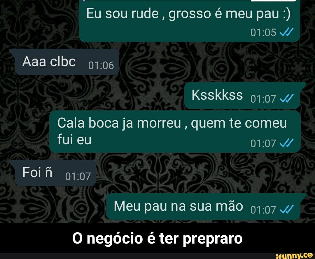 Eu sou rude, grosso é meu pau Meu pau na sua mão O negócio é ter prepraro -  O negócio é ter prepraro - iFunny Brazil
